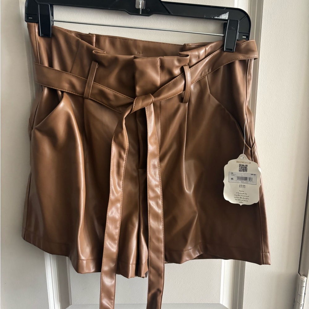 Altar'd State Tan Faux Leather Paperbag Shorts